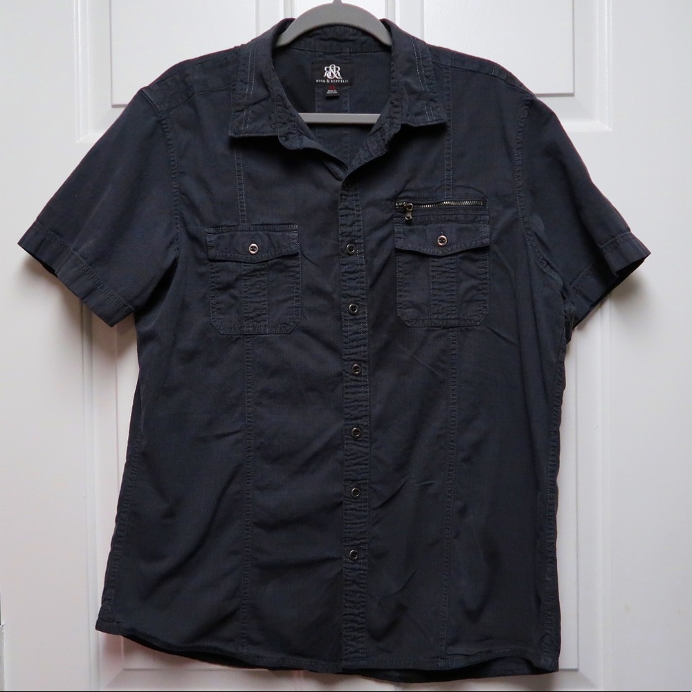 Rock & Republic Men’s Gray Military Style Button Shirt Size XL